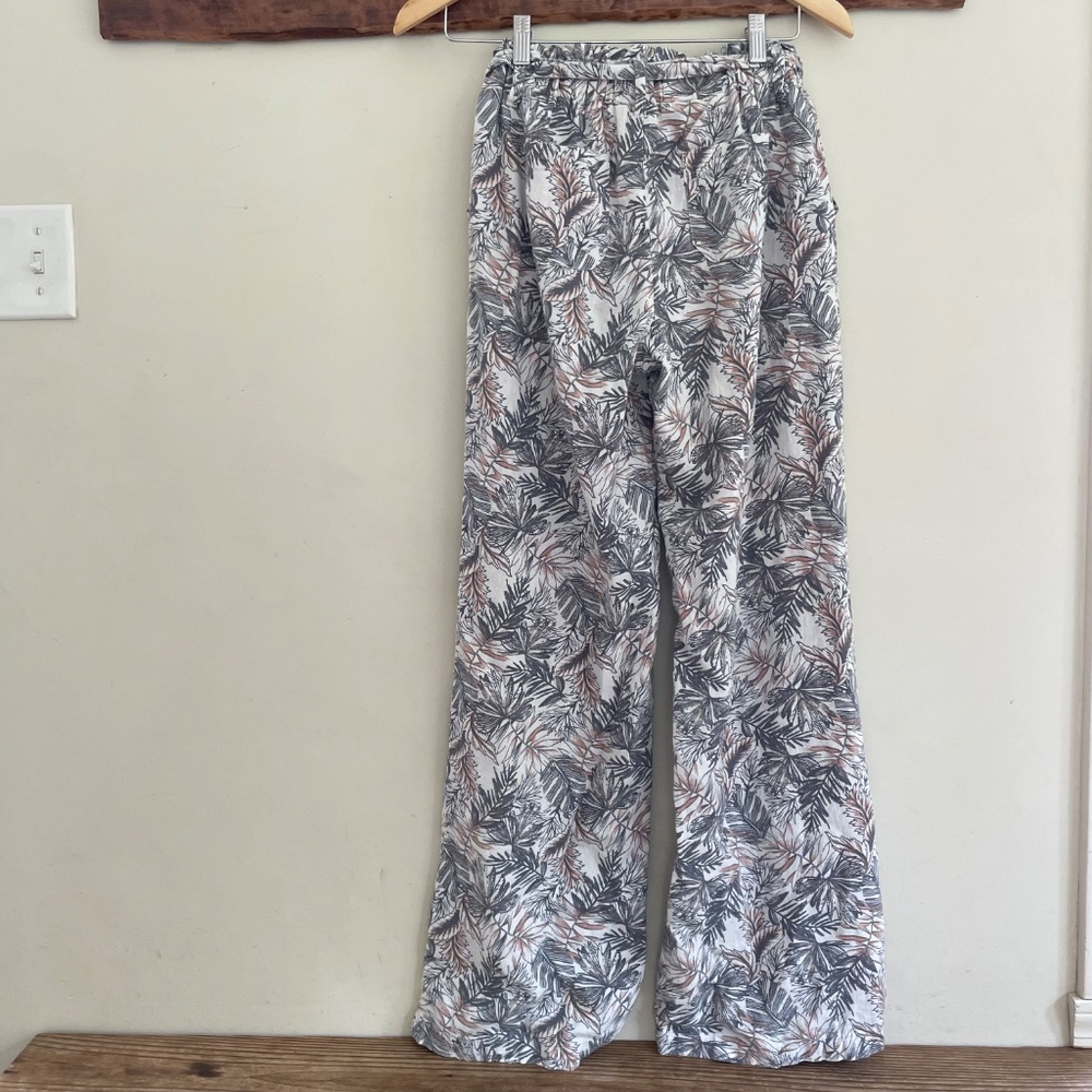 Rewash | Palm Print Linen Rayon Wide Leg Summer Flare Pants - Picture 6 of 10